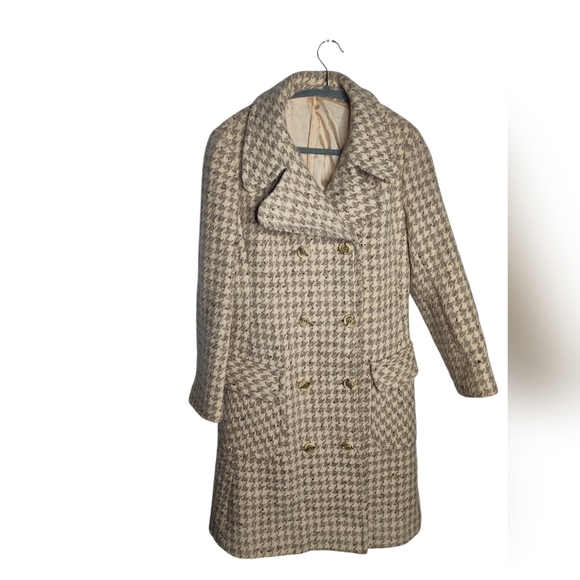 Vintage 1960s Colette Modes Dublin Irish Tweed Houndstooth Pea Coat Size XS